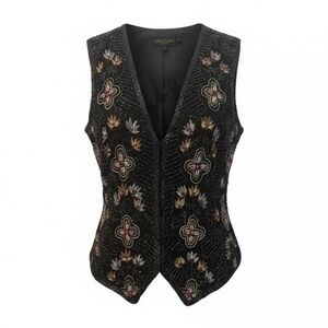 Vintage 90s Silk Other Destination Sequin, Rhinestone  Black‎ Beaded Vest, Small